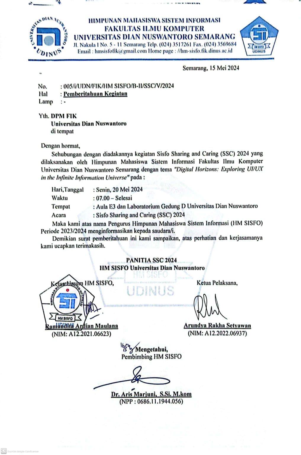 Surat Pemberitahuan Kegiatan DPM FIK